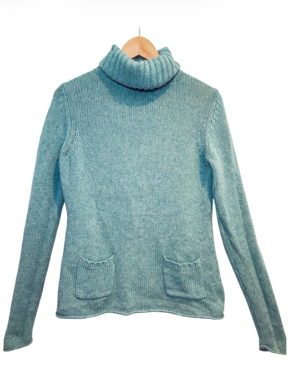 Boden chunky knit teal turtleneck sweater size 8
